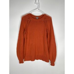 Falls Creek Orange Crewneck Pullover Sweater Open Knit Womens Small Fall Autumn